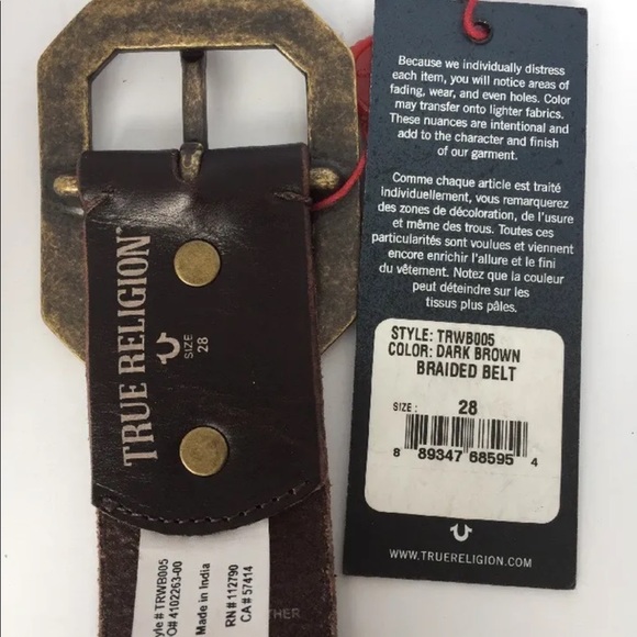 New True Religion Unisex Braided Belt Leather Brown 28 - Picture 7 of 7